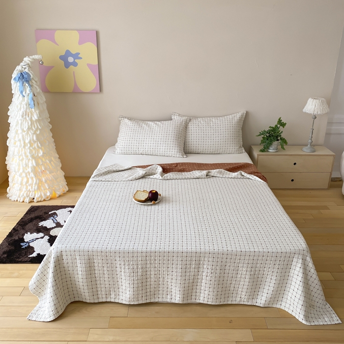 91家纺网 家纺一手货源 找家纺 （总）麻依 2026新款安心棉床盖三件全棉四层纱布床单