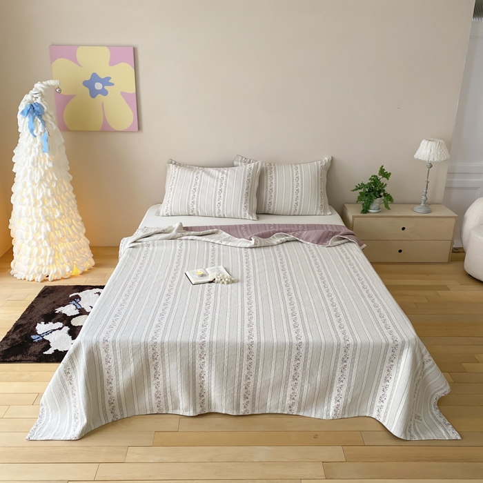 91家纺网 家纺一手货源 找家纺 （总）麻依 2026新款安心棉床盖三件全棉四层纱布床单