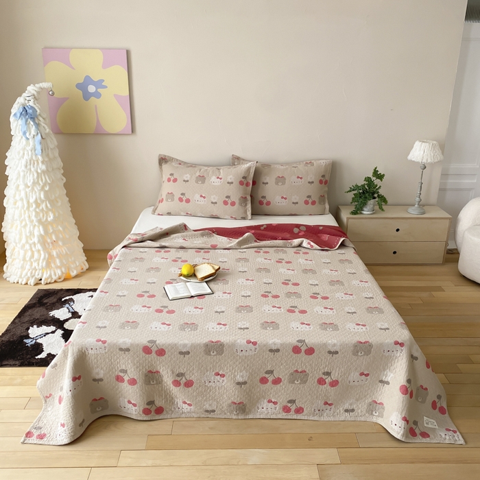 91家纺网 家纺一手货源 找家纺 （总）麻依 2026新款安心棉床盖三件全棉四层纱布床单