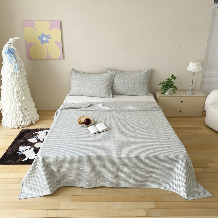 91家纺网 家纺一手货源 找家纺 （总）麻依 2026新款安心棉床盖三件全棉四层纱布床单