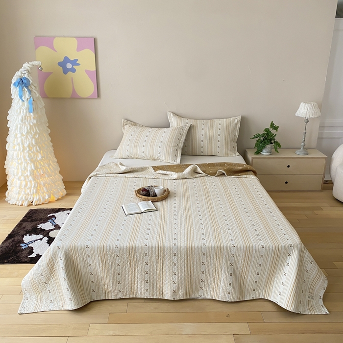 91家纺网 家纺一手货源 找家纺 （总）麻依 2026新款安心棉床盖三件全棉四层纱布床单