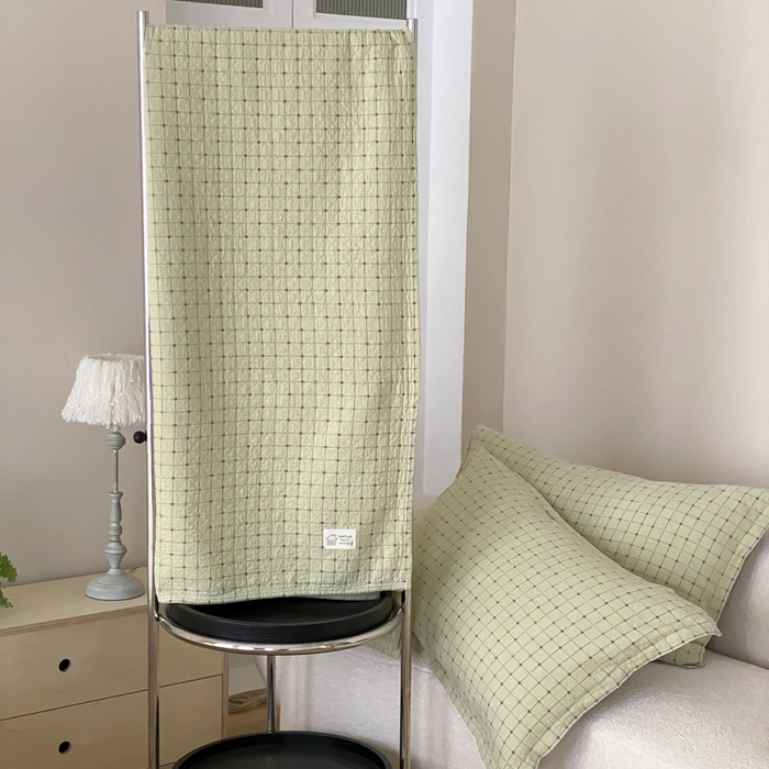 91家纺网 家纺一手货源 找家纺 麻依 2026新款安心棉床盖三件全棉四层纱布床单 小米格-绿