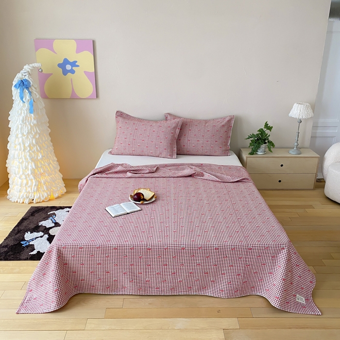 麻依 2026新款安心棉床盖三件全棉四层纱布床单 小香樱桃-红