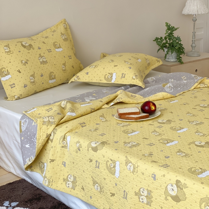 91家纺网 家纺一手货源 找家纺 麻依 2026新款安心棉床盖三件全棉四层纱布床单 星星宝