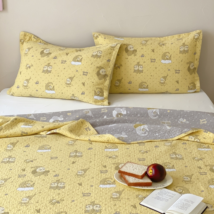 91家纺网 家纺一手货源 找家纺 麻依 2026新款安心棉床盖三件全棉四层纱布床单 星星宝