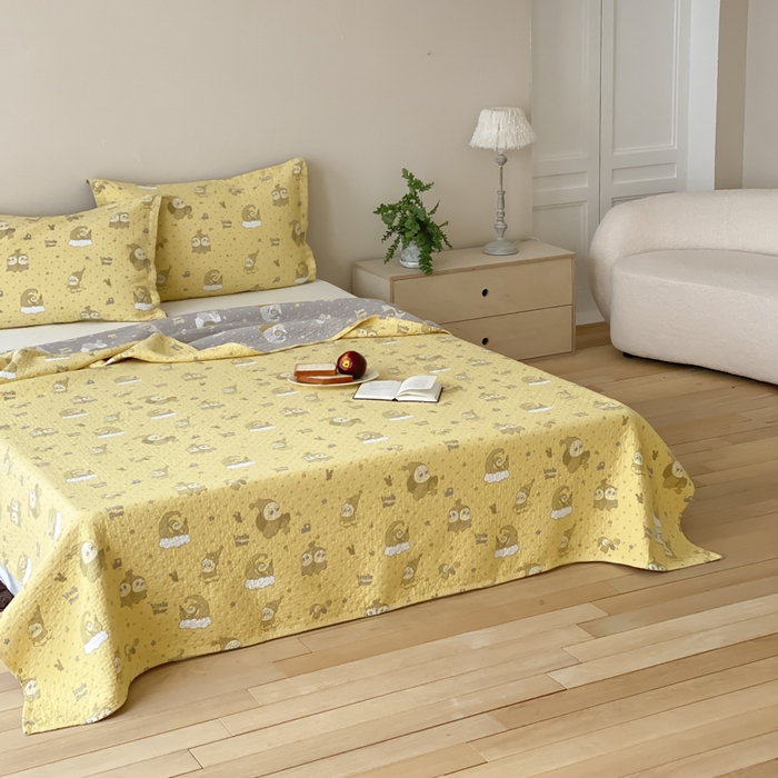 91家纺网 家纺一手货源 找家纺 麻依 2026新款安心棉床盖三件全棉四层纱布床单 星星宝