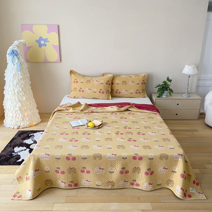 麻依 2026新款安心棉床盖三件全棉四层纱布床单 樱桃KT-橘色