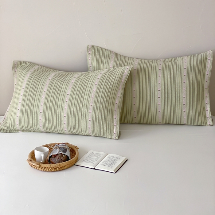 91家纺网 家纺一手货源 找家纺 麻依 2026新款安心棉床盖三件全棉四层纱布床单 清檬