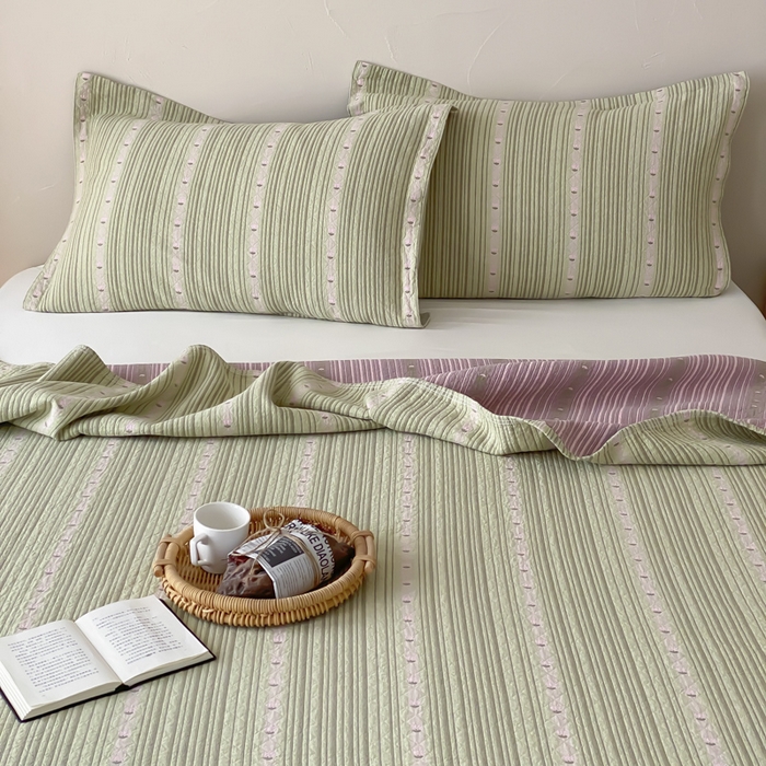 91家纺网 家纺一手货源 找家纺 麻依 2026新款安心棉床盖三件全棉四层纱布床单 清檬