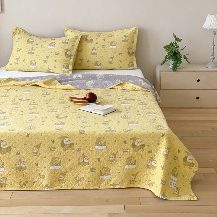 91家纺网 家纺一手货源 找家纺 麻依 2026新款安心棉床盖三件全棉四层纱布床单 星星宝