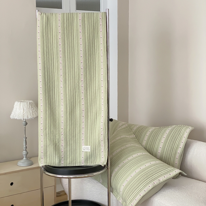 91家纺网 家纺一手货源 找家纺 麻依 2026新款安心棉床盖三件全棉四层纱布床单 清檬