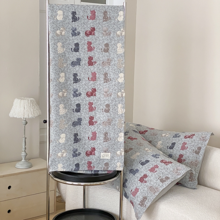 91家纺网 家纺一手货源 找家纺 麻依 2026新款安心棉床盖三件全棉四层纱布床单 花仙猫咪-蓝