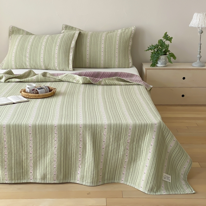 91家纺网 家纺一手货源 找家纺 麻依 2026新款安心棉床盖三件全棉四层纱布床单 清檬