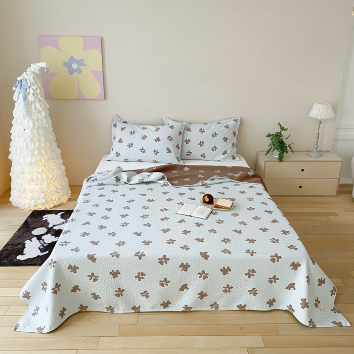 麻依 2026新款安心棉床盖三件全棉四层纱布床单 松饼小熊-蓝