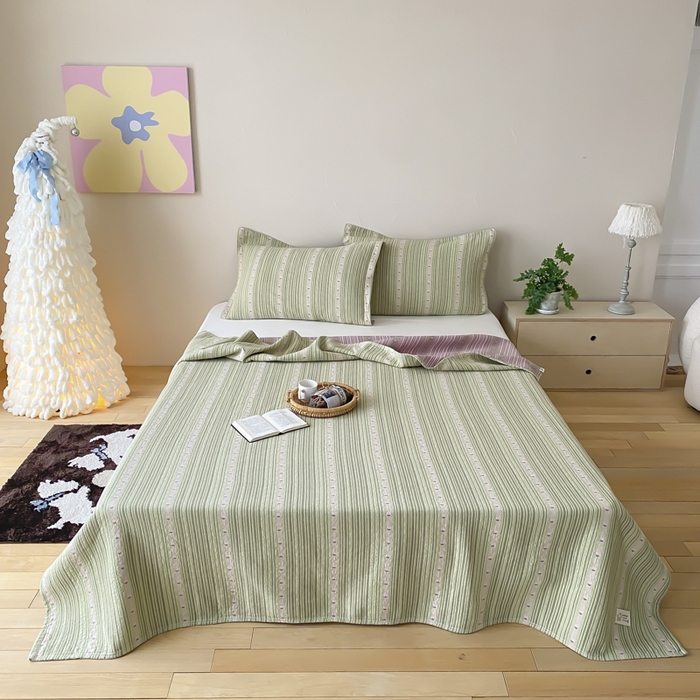 麻依 2026新款安心棉床盖三件全棉四层纱布床单 清檬