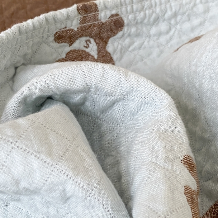 91家纺网 家纺一手货源 找家纺 麻依 2026新款安心棉床盖三件全棉四层纱布床单 松饼小熊-蓝