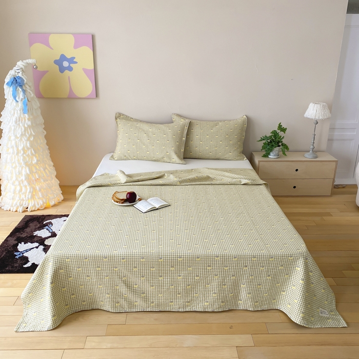 麻依 2026新款安心棉床盖三件全棉四层纱布床单 小香樱桃-黄