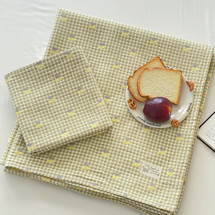 91家纺网 家纺一手货源 找家纺 麻依 2026新款安心棉床盖三件全棉四层纱布床单 小香樱桃-黄