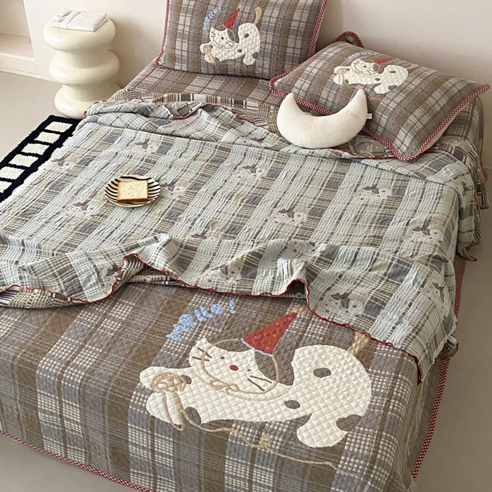 91家纺网 家纺一手货源 找家纺 麻依 2026新款软萌夏被全棉四层纱布 玩耍小咪