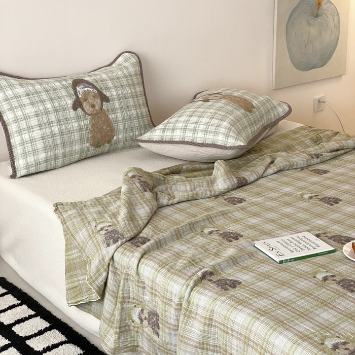 91家纺网 家纺一手货源 找家纺 麻依 2026新款软萌夏被全棉四层纱布 毛绒小狗