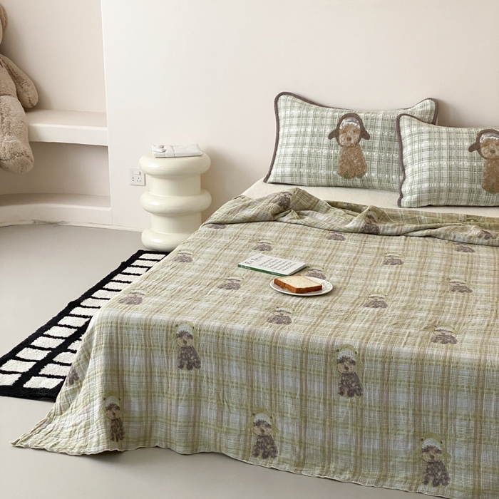 91家纺网 家纺一手货源 找家纺 麻依 2026新款软萌夏被全棉四层纱布 毛绒小狗