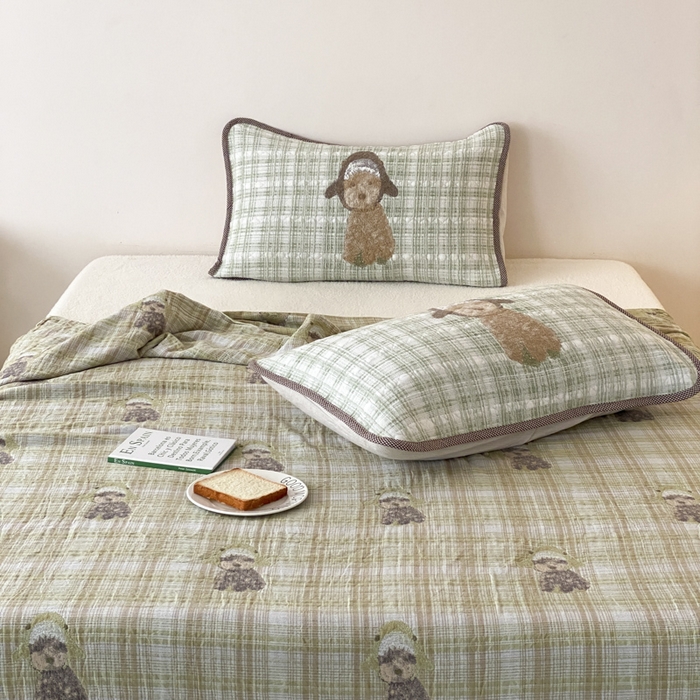 91家纺网 家纺一手货源 找家纺 麻依 2026新款软萌夏被全棉四层纱布 毛绒小狗