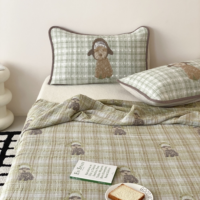 91家纺网 家纺一手货源 找家纺 麻依 2026新款软萌夏被全棉四层纱布 毛绒小狗