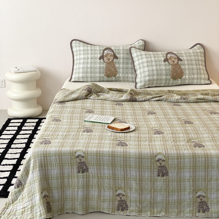 91家纺网 家纺一手货源 找家纺 麻依 2026新款软萌夏被全棉四层纱布 毛绒小狗