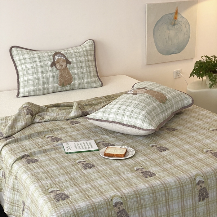 91家纺网 家纺一手货源 找家纺 麻依 2026新款软萌夏被全棉四层纱布 毛绒小狗