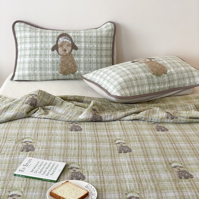 91家纺网 家纺一手货源 找家纺 麻依 2026新款软萌夏被全棉四层纱布 毛绒小狗