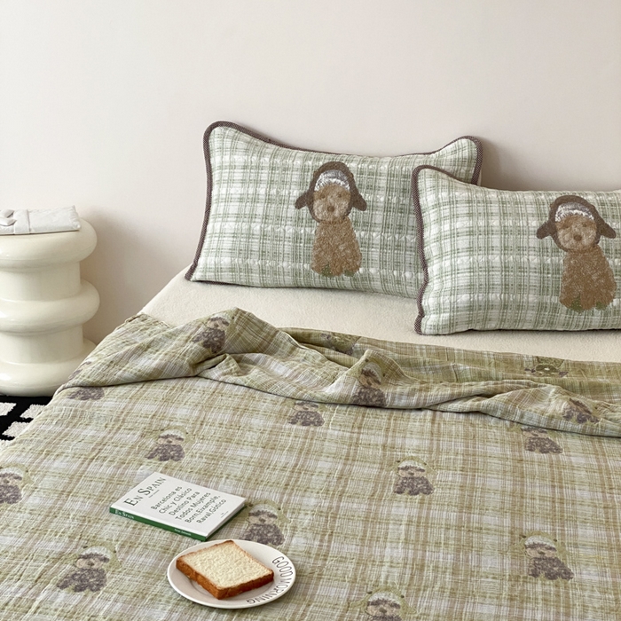 91家纺网 家纺一手货源 找家纺 麻依 2026新款软萌夏被全棉四层纱布 毛绒小狗