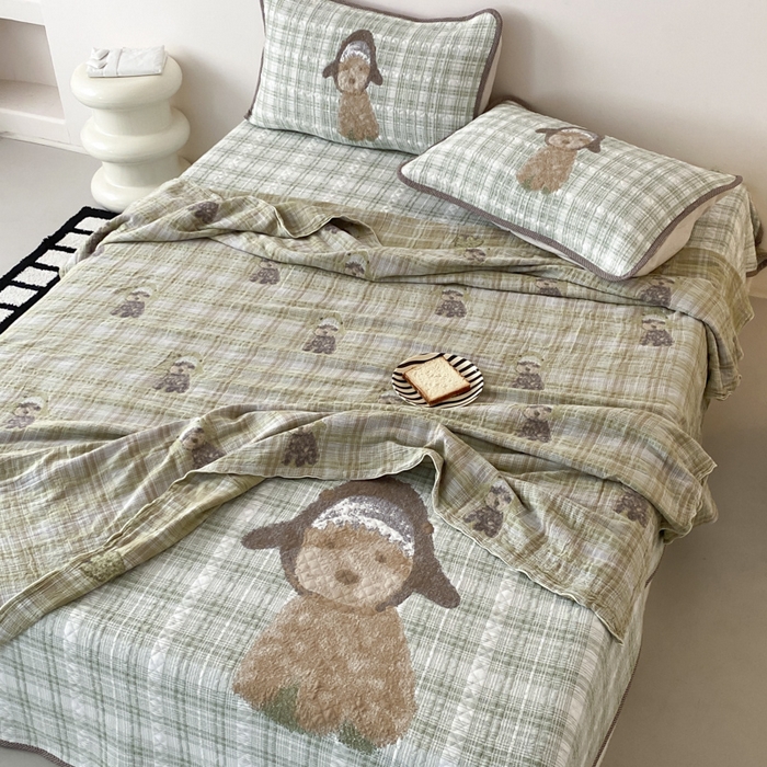 91家纺网 家纺一手货源 找家纺 麻依 2026新款软萌夏被全棉四层纱布 毛绒小狗