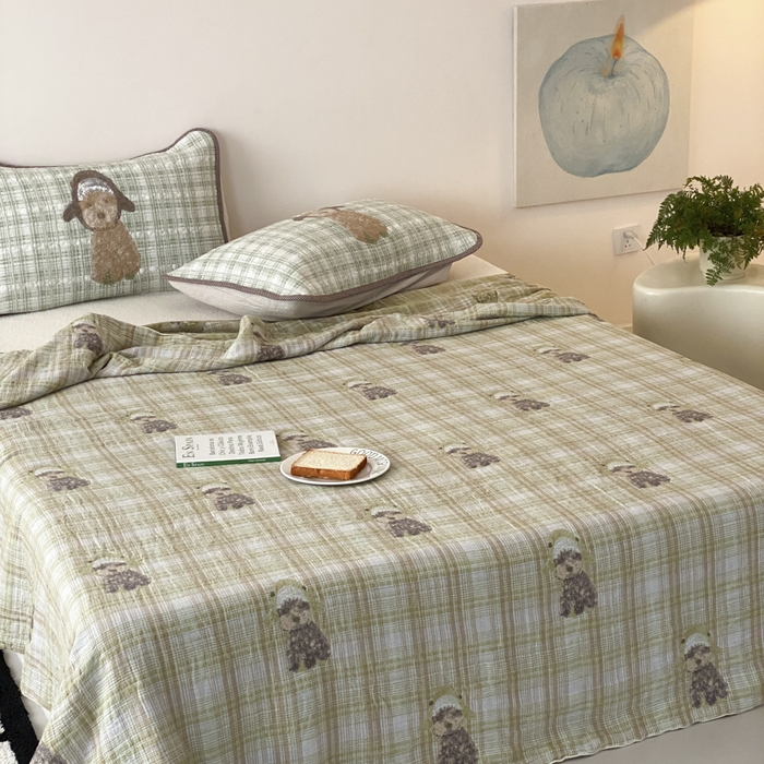 91家纺网 家纺一手货源 找家纺 麻依 2026新款软萌夏被全棉四层纱布 毛绒小狗