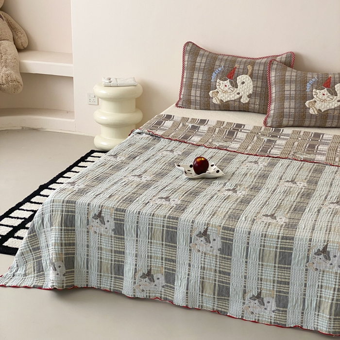 91家纺网 家纺一手货源 找家纺 麻依 2026新款软萌夏被全棉四层纱布 玩耍小咪