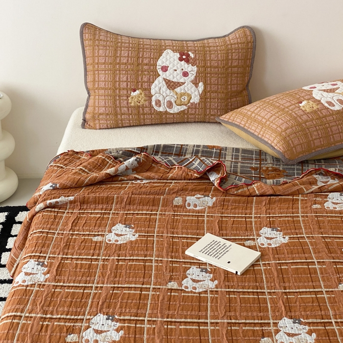 91家纺网 家纺一手货源 找家纺 麻依 2026新款软萌夏被全棉四层纱布 胖胖猫