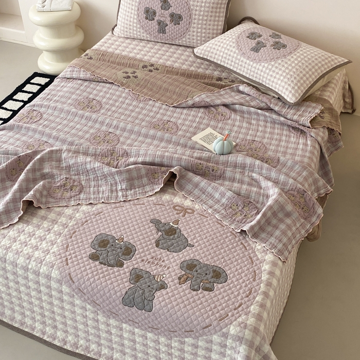 91家纺网 家纺一手货源 找家纺 麻依 2026新款软萌夏被全棉四层纱布 乐园小象