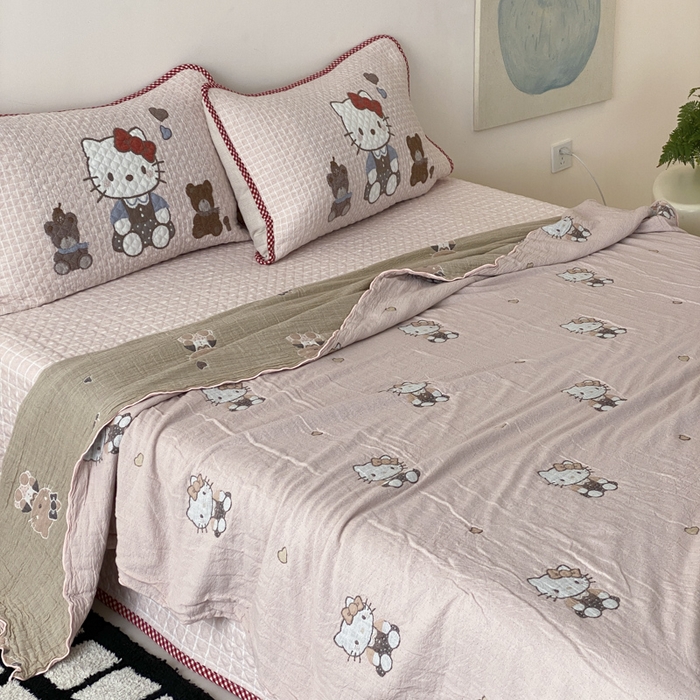 麻依 2026新款软萌夏被全棉四层纱布 桃心KT