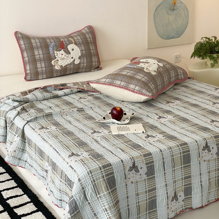 91家纺网 家纺一手货源 找家纺 麻依 2026新款软萌夏被全棉四层纱布 玩耍小咪