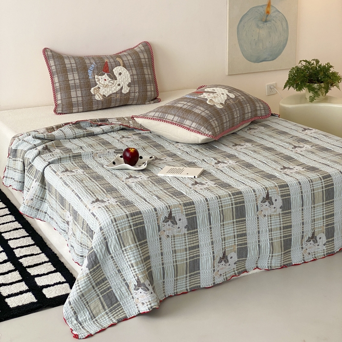 91家纺网 家纺一手货源 找家纺 麻依 2026新款软萌夏被全棉四层纱布 玩耍小咪