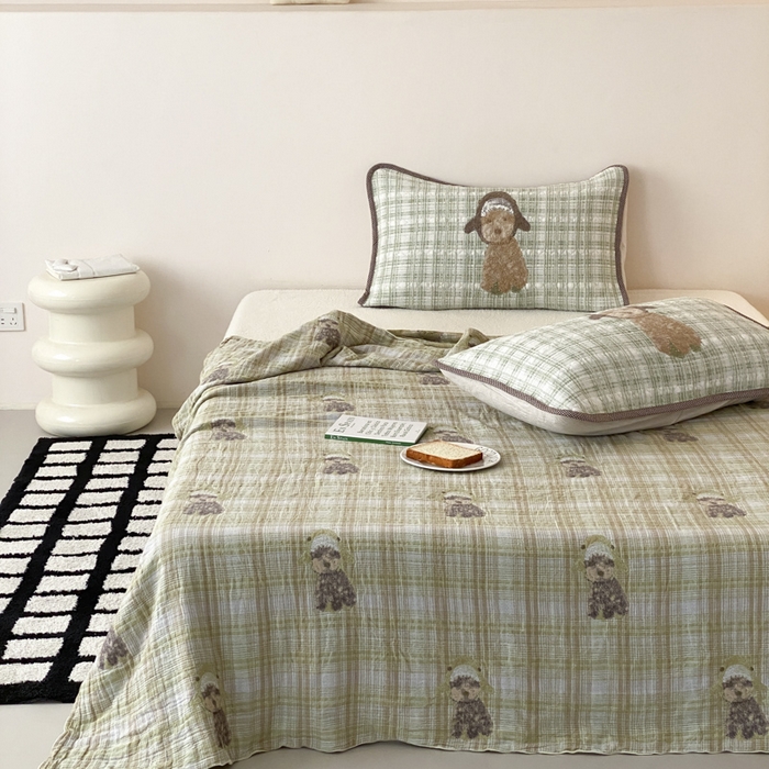 91家纺网 家纺一手货源 找家纺 麻依 2026新款软萌夏被全棉四层纱布 毛绒小狗