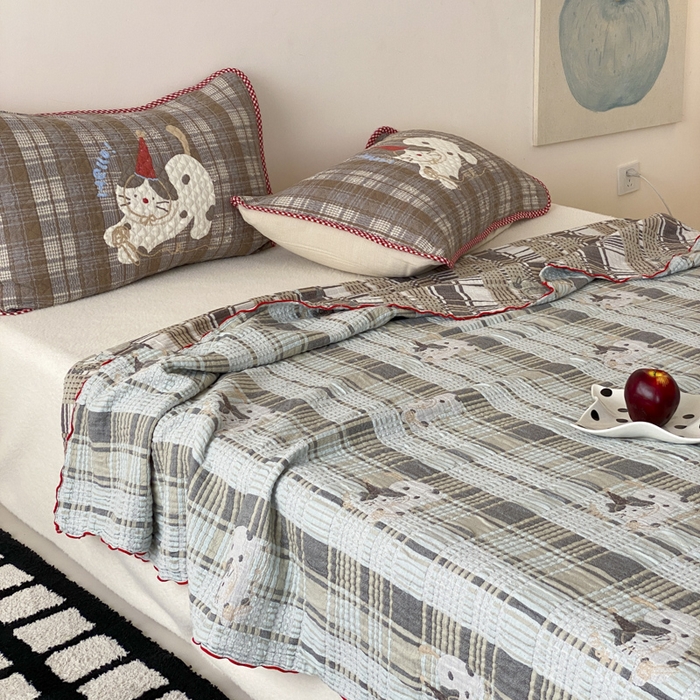 91家纺网 家纺一手货源 找家纺 麻依 2026新款软萌夏被全棉四层纱布 玩耍小咪