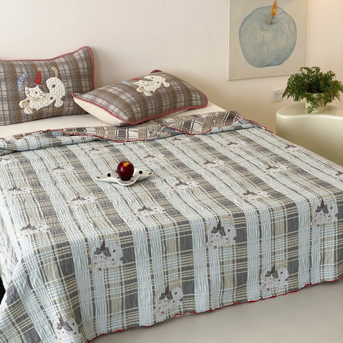 91家纺网 家纺一手货源 找家纺 麻依 2026新款软萌夏被全棉四层纱布 玩耍小咪