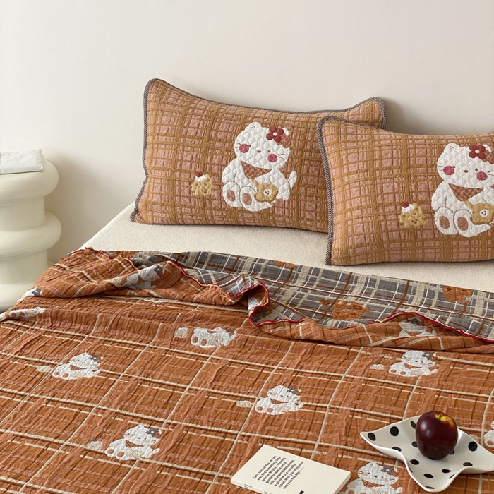 91家纺网 家纺一手货源 找家纺 麻依 2026新款软萌夏被全棉四层纱布 胖胖猫