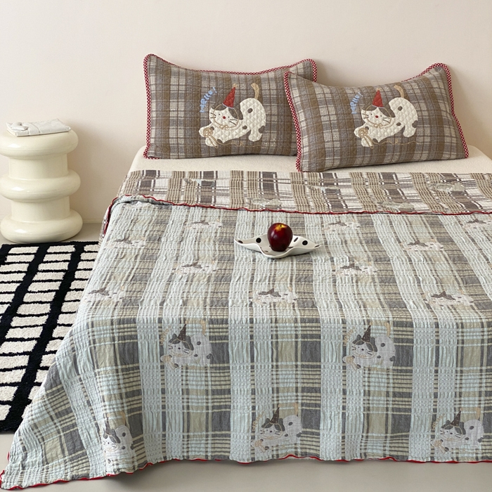 91家纺网 家纺一手货源 找家纺 麻依 2026新款软萌夏被全棉四层纱布 玩耍小咪