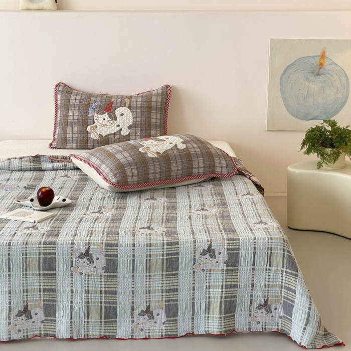 91家纺网 家纺一手货源 找家纺 麻依 2026新款软萌夏被全棉四层纱布 玩耍小咪