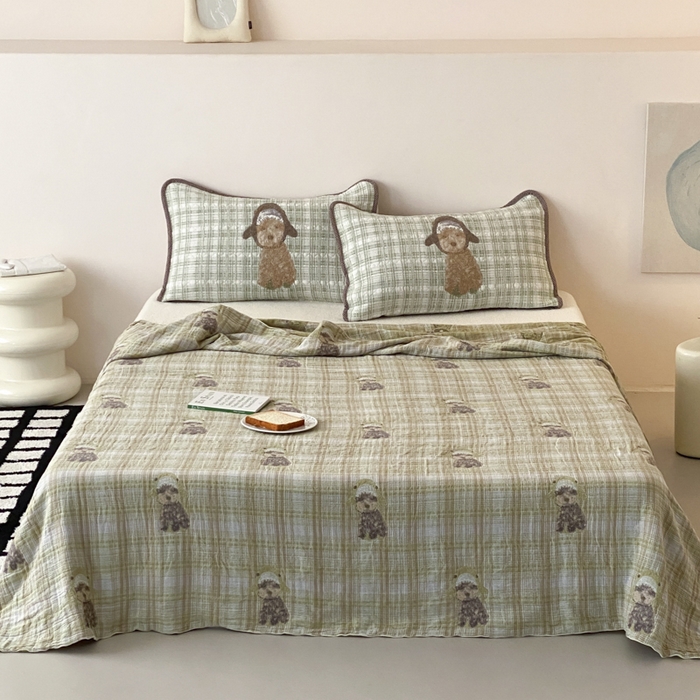 91家纺网 家纺一手货源 找家纺 麻依 2026新款软萌夏被全棉四层纱布 毛绒小狗