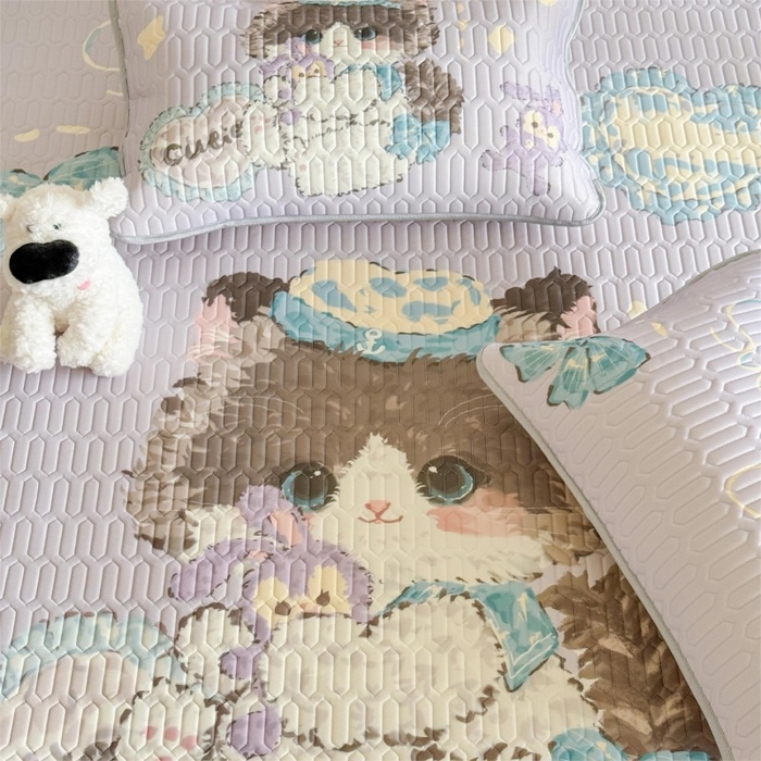 91家纺网 家纺一手货源 找家纺 顾里家纺 2026新款洛丽塔风乳胶席凉席席子三件套 萝莉猫咪