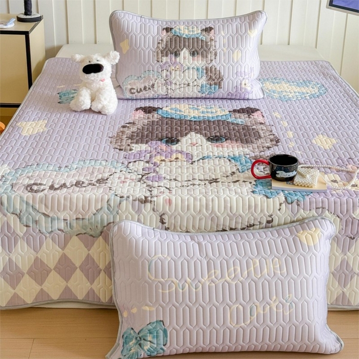 91家纺网 家纺一手货源 找家纺 顾里家纺 2026新款洛丽塔风乳胶席凉席席子三件套 萝莉猫咪