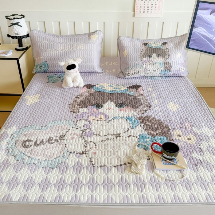 91家纺网 家纺一手货源 找家纺 顾里家纺 2026新款洛丽塔风乳胶席凉席席子三件套 萝莉猫咪