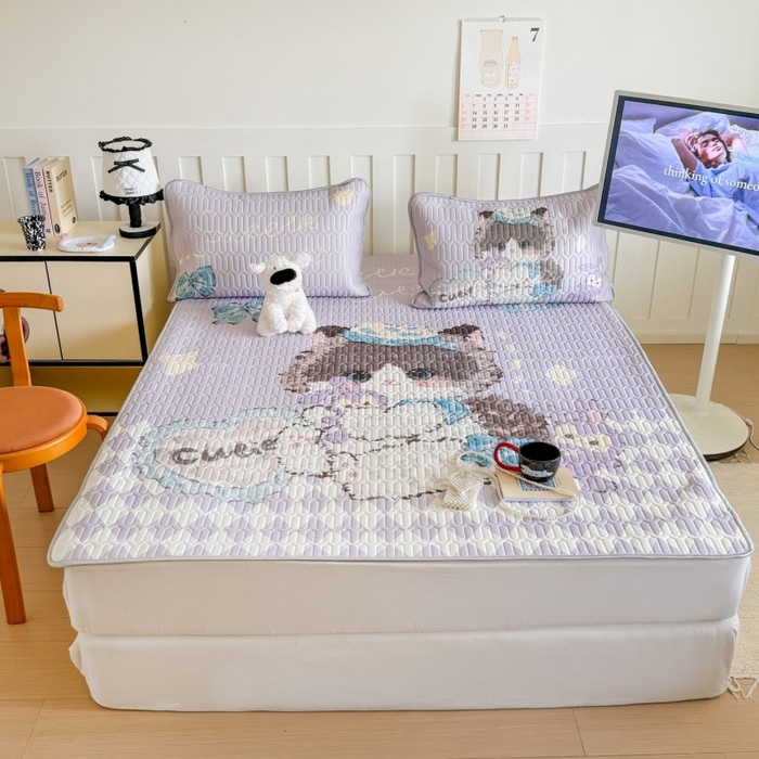 91家纺网 家纺一手货源 找家纺 顾里家纺 2026新款洛丽塔风乳胶席凉席席子三件套 萝莉猫咪